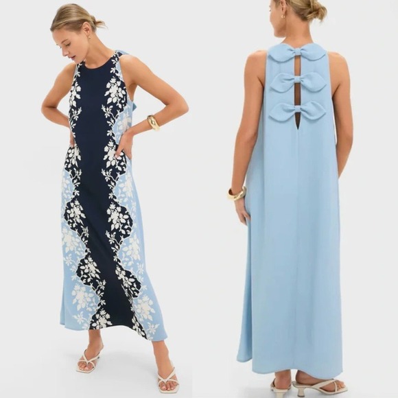 Tuckernuck Dresses & Skirts - Tuckernuck Blue Fog Portia Floral Maxi Dress Bow Back Navy Light Blue Medium
